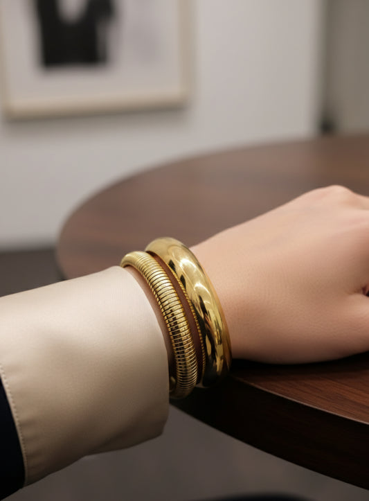 Lot de 2 Bracelets Acier Inoxydable Tendance Joncs Dorés