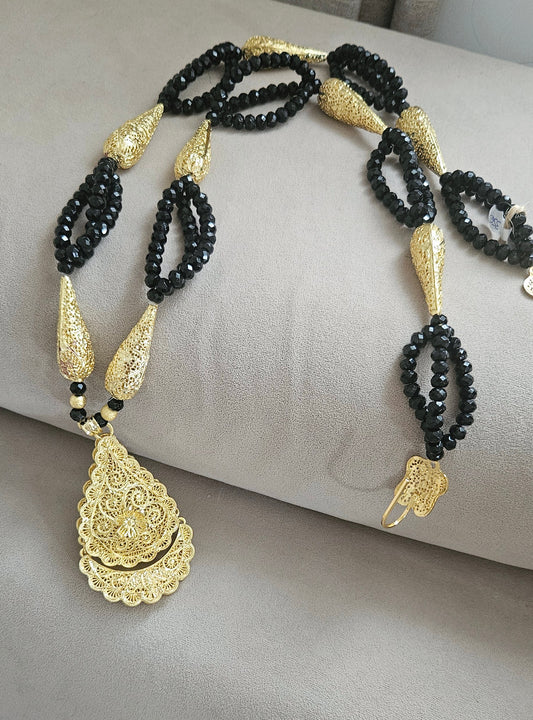 Meskia — Collier Perles Noires Dorées