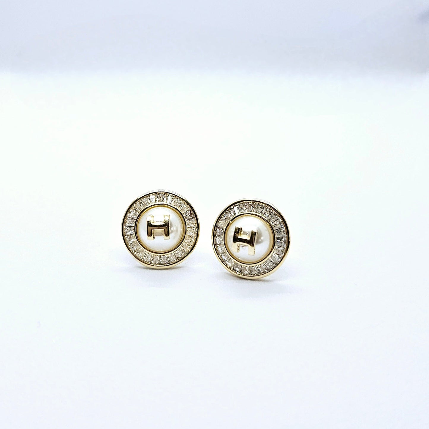 Opalia — Boucles d'Oreilles Strass Perlé Blanc Doré