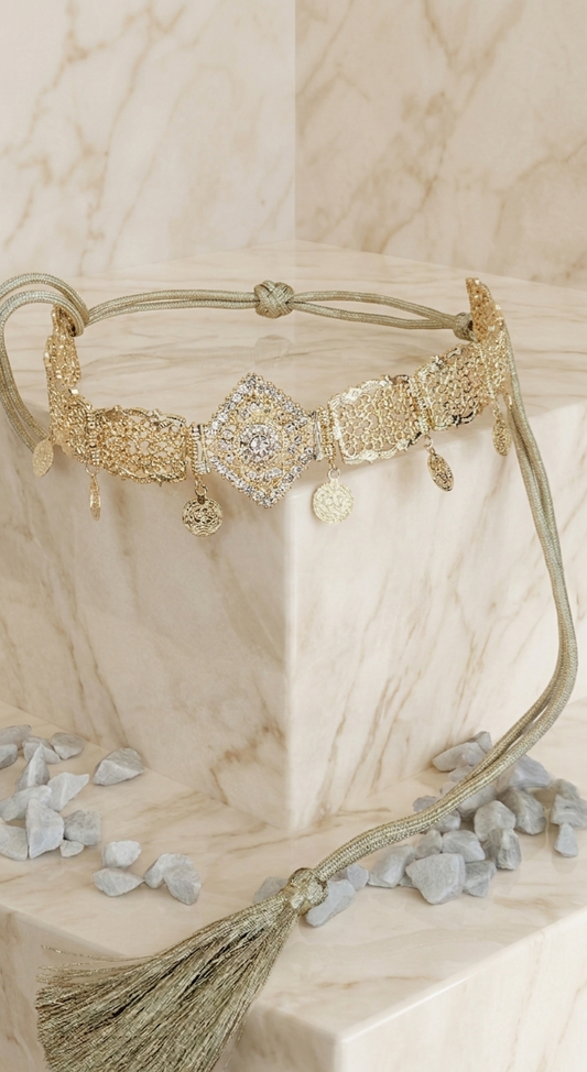 Ceinture Orientale Strass Pièce Ajustable Dorée