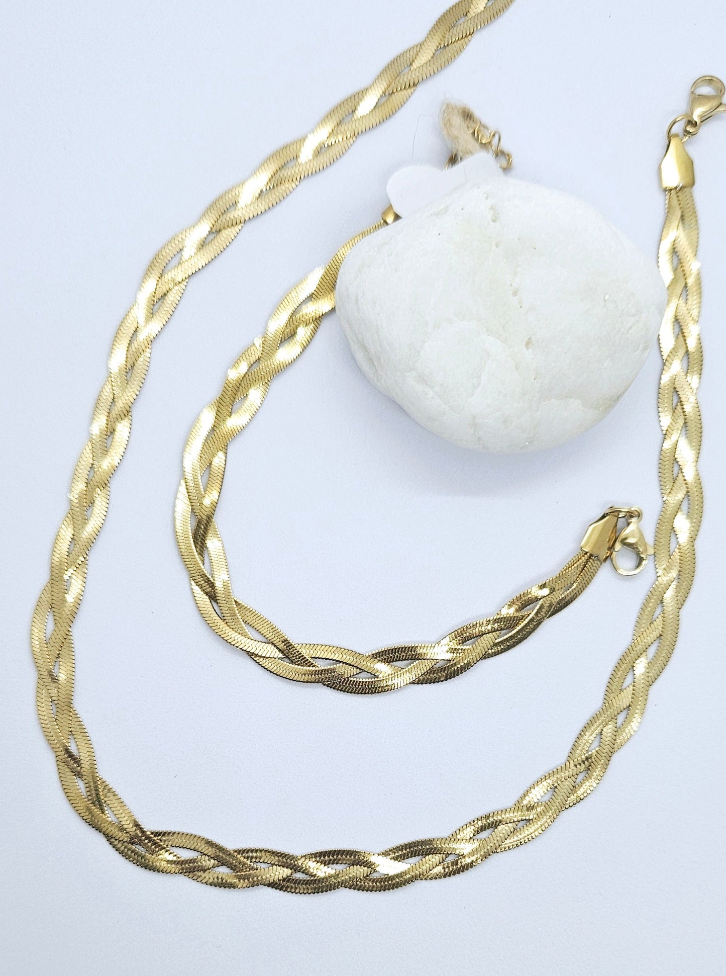 Vahiné – Parure Dorée Maille Tressée