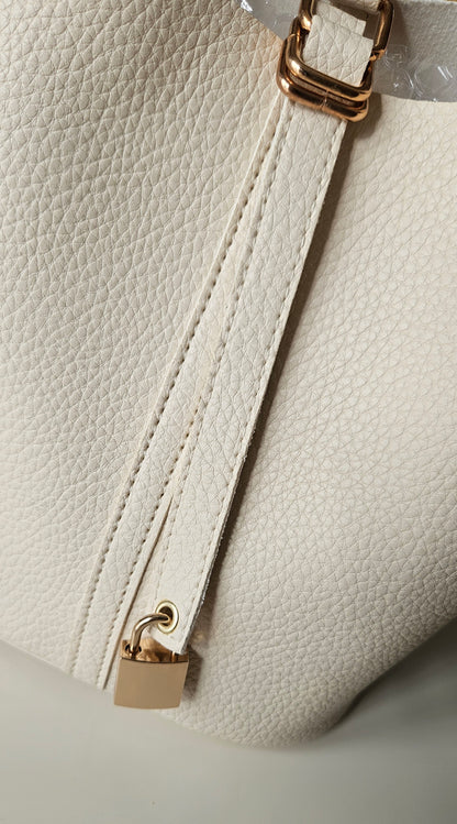 Sac à Main Tendance Seau Beige Crème Accessoires Offerts