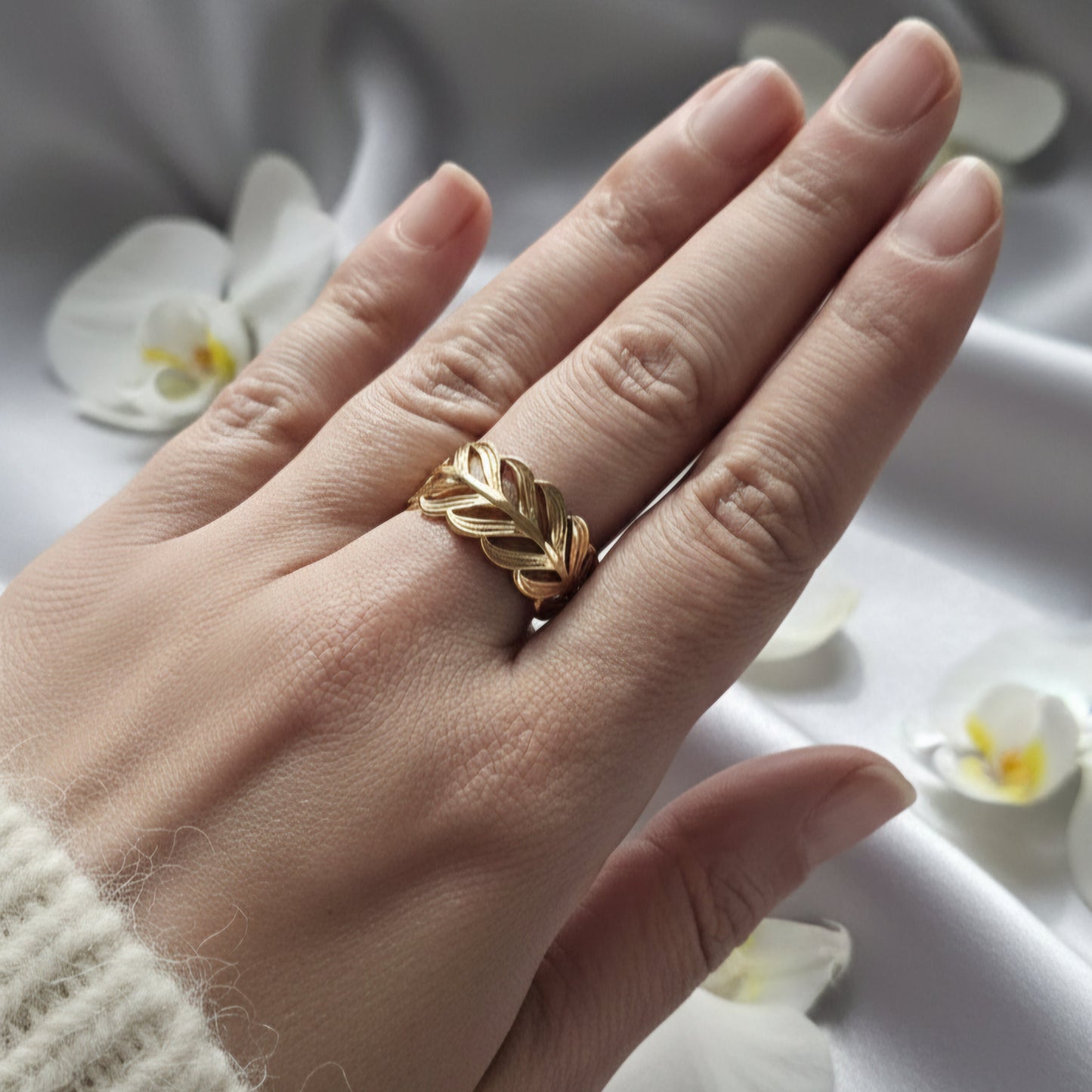 Palma – Bague Ajustable Feuille Dorée