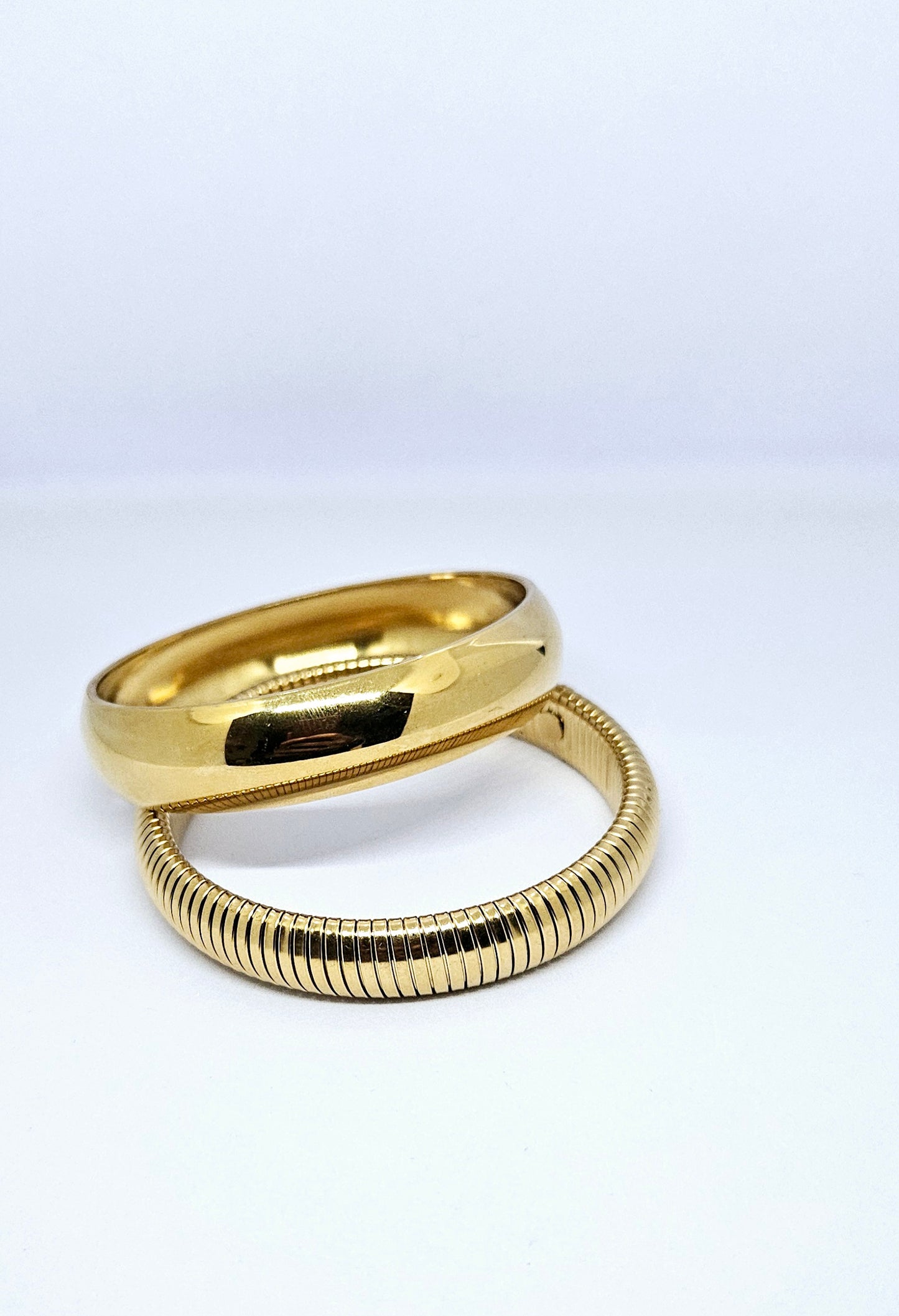 Lot de 2 Bracelets Acier Inoxydable Tendance Joncs Dorés