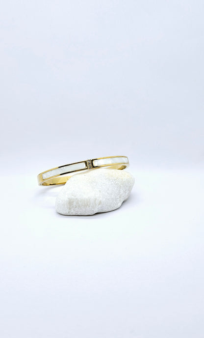 Ayla — Bracelet Nacre 3 Strass Doré