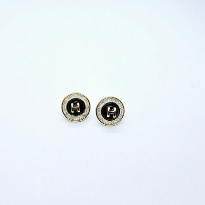 Ébénia — Boucles d'Oreilles Strass Noir Doré