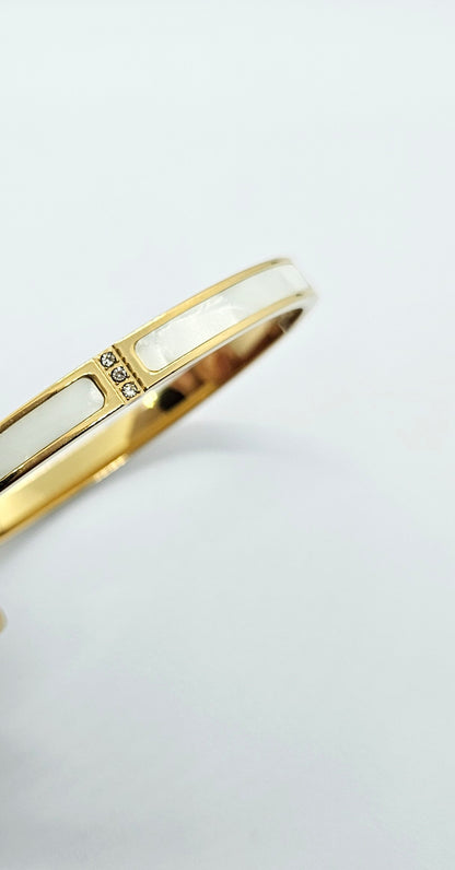 Ayla — Bracelet Nacre 3 Strass Doré