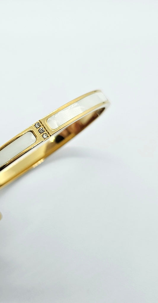 Ayla — Bracelet Nacre 3 Strass Doré