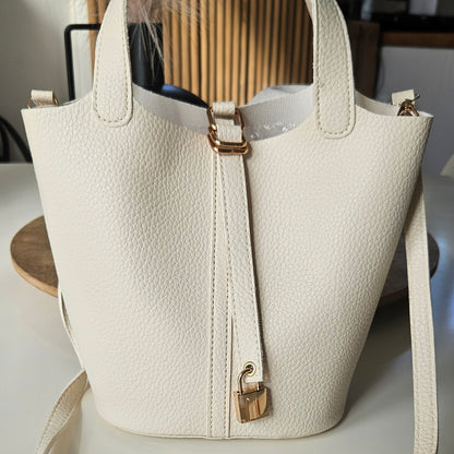Sac à Main Tendance Seau Beige Crème Accessoires Offerts