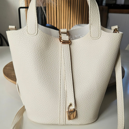 Sac à Main Tendance Seau Beige Crème Accessoires Offerts