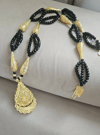 Meskia — Collier Perles Noires Dorées
