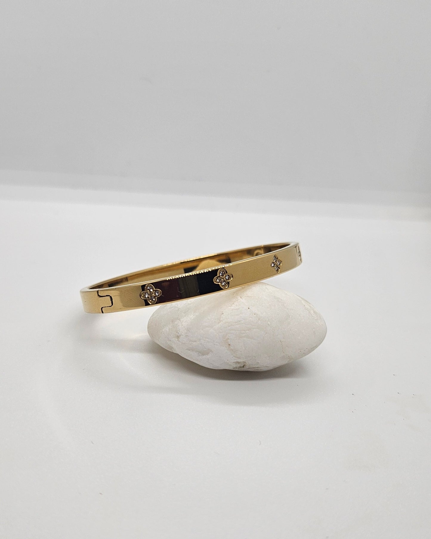 Maya — Jonc Trèfles Strass Doré