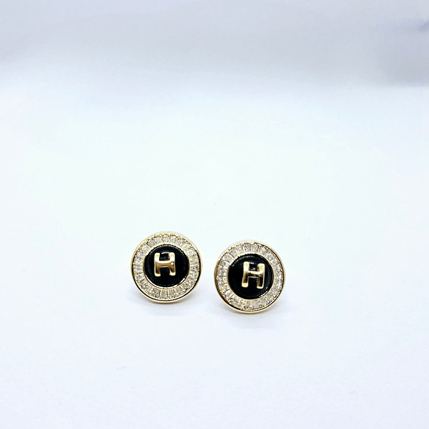 Ébénia — Boucles d'Oreilles Strass Noir Doré