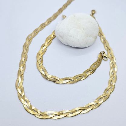 Vahiné – Parure Dorée Maille Tressée