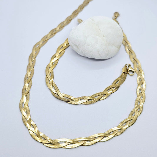 Vahiné – Parure Dorée Maille Tressée