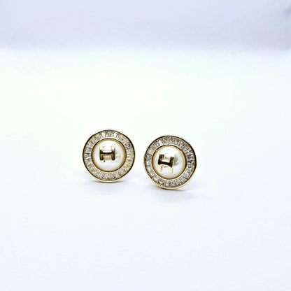 Opalia — Boucles d'Oreilles Strass Perlé Blanc Doré