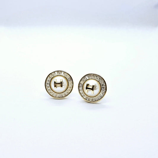 Opalia — Boucles d'Oreilles Strass Perlé Blanc Doré