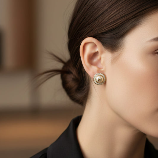 Opalia — Boucles d'Oreilles Strass Perlé Blanc Doré