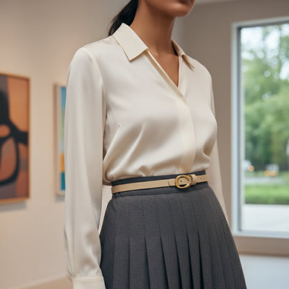 Ceinture Fine Tendance Beige Détail Doré
