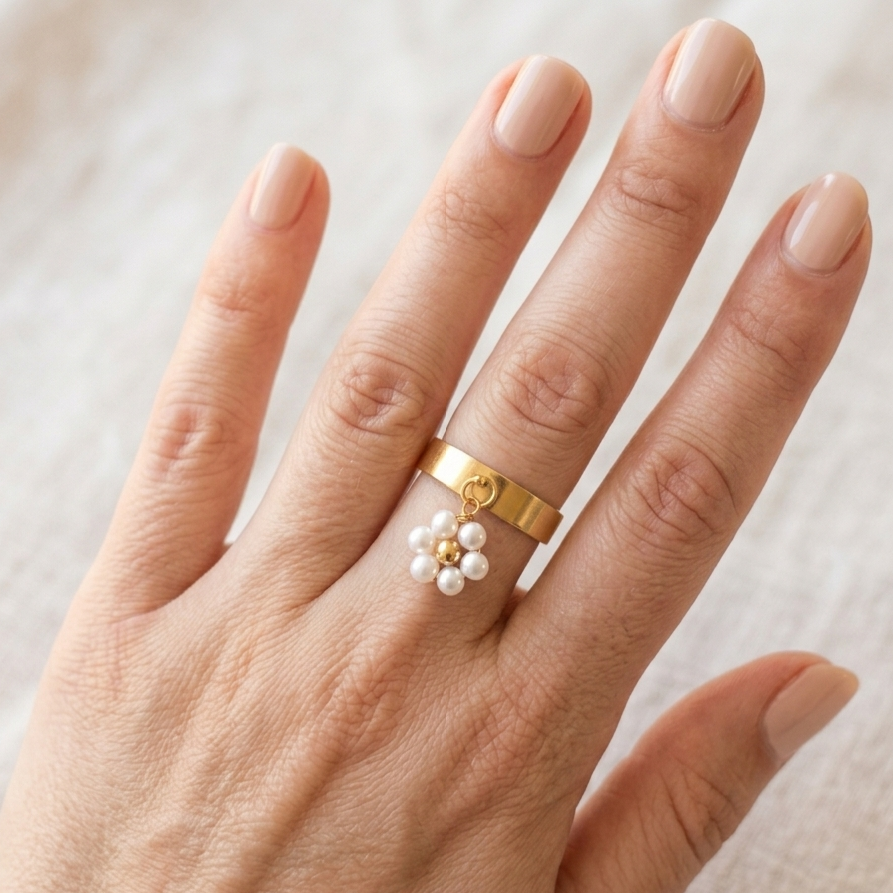 Alba – Bague Ajustable Fleur Blanche
