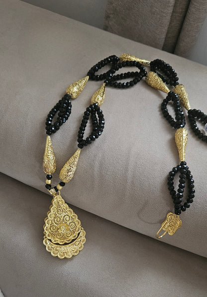 Meskia — Collier Perles Noires Dorées