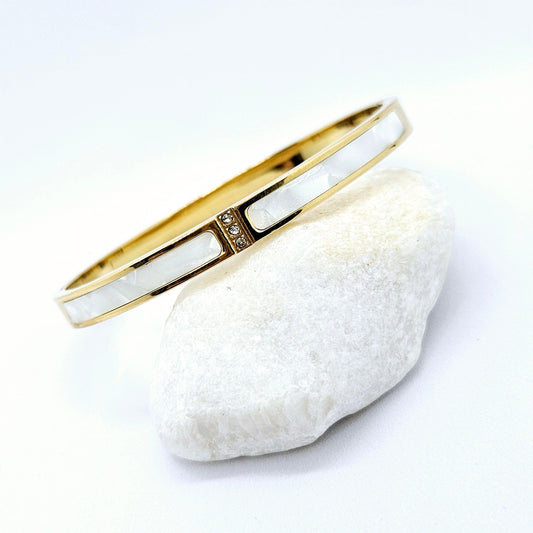 Ayla — Bracelet Nacre 3 Strass Doré