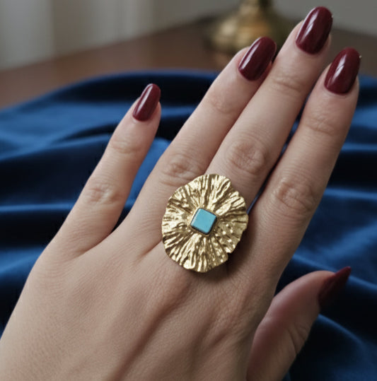 Azur – Bague XXL Ajustable Pierre Bleue